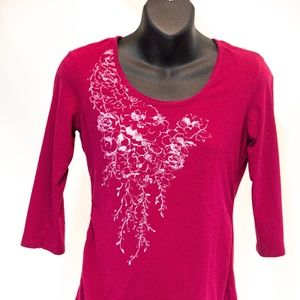 Magenta 3/4 Sleeve Maternity and Nursing Shirt (S)